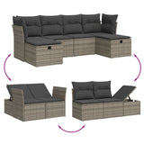 6 Piece Garden Sofa Set with Cushions Grey Poly Rattan - Side View
