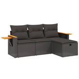 4 Piece Garden Sofa Set with Cushions Black Poly Rattan - Front View