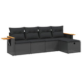 5 Piece Garden Sofa Set with Cushions Black Poly Rattan - Front View