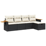 5 Piece Garden Sofa Set with Cushions Black Poly Rattan - Front View