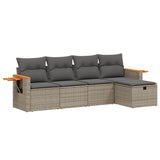 5 Piece Garden Sofa Set with Cushions Grey Poly Rattan - Front View