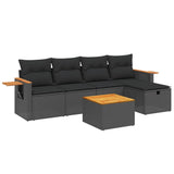 6 Piece Garden Sofa Set with Cushions Black Poly Rattan - Front View