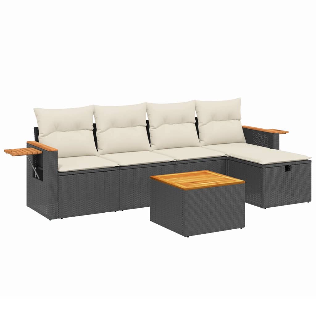 6 Piece Garden Sofa Set with Cushions Black Poly Rattan