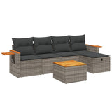 6 Piece Garden Sofa Set with Cushions Grey Poly Rattan - Front View
