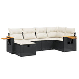 6 Piece Garden Sofa Set with Cushions Black Poly Rattan - Front View