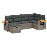 6 Piece Garden Sofa Set with Cushions Grey Poly Rattan - Front View