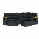 7 Piece Garden Sofa Set with Cushions Black Poly Rattan