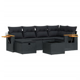 7 Piece Garden Sofa Set with Cushions Black Poly Rattan - Front View