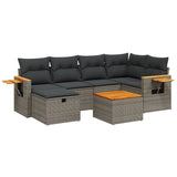 7 Piece Garden Sofa Set with Cushions Grey Poly Rattan - Front View