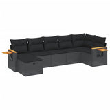 7 Piece Garden Sofa Set with Cushions Black Poly Rattan - Front View