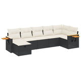 7 Piece Garden Sofa Set with Cushions Black Poly Rattan - Front View