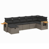 7 Piece Garden Sofa Set with Cushions Grey Poly Rattan - Front View