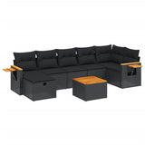 8 Piece Garden Sofa Set with Cushions Black Poly Rattan - Front View