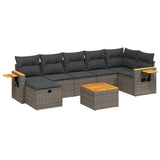 8 Piece Garden Sofa Set with Cushions Grey Poly Rattan - Front View