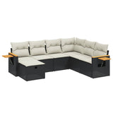 7 Piece Garden Sofa Set with Cushions Black Poly Rattan - Front View