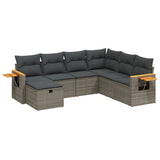7 Piece Garden Sofa Set with Cushions Grey Poly Rattan - Front View