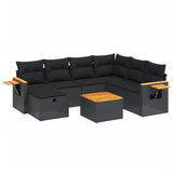 8 Piece Garden Sofa Set with Cushions Black Poly Rattan - Front View