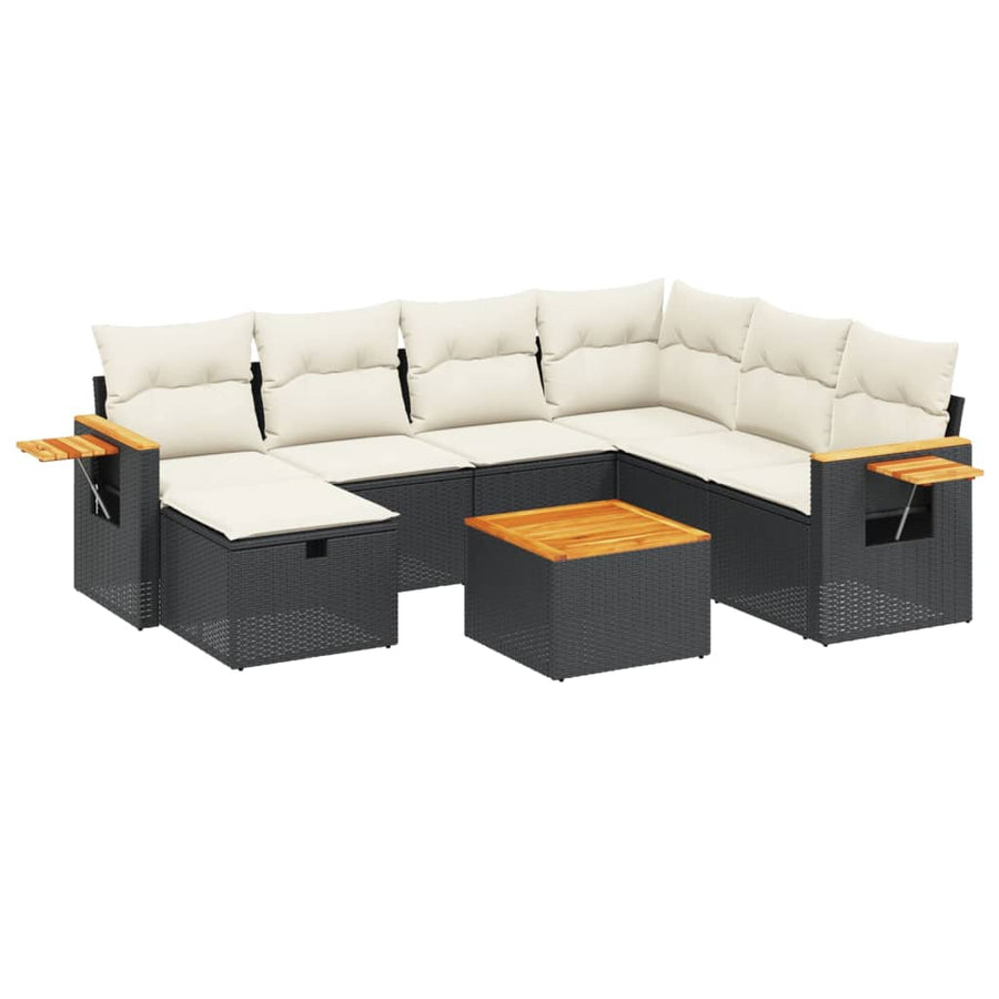 8 Piece Garden Sofa Set with Cushions Black Poly Rattan