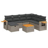 8 Piece Garden Sofa Set with Cushions Grey Poly Rattan - Front View