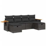 6 Piece Garden Sofa Set with Cushions Black Poly Rattan - Front View
