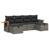 6 Piece Garden Sofa Set with Cushions Grey Poly Rattan - Front View