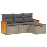 4 Piece Garden Sofa Set with Cushions Grey Poly Rattan - Front View
