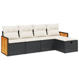 5 Piece Garden Sofa Set with Cushions Black Poly Rattan - Front View