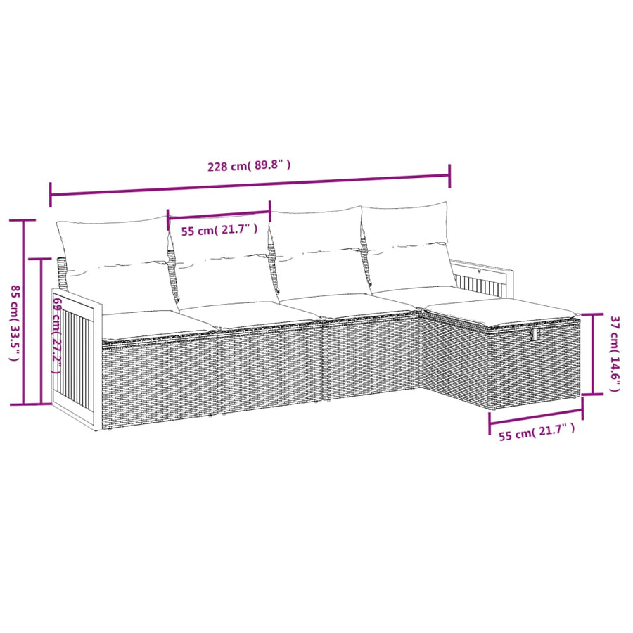 5 Piece Garden Sofa Set with Cushions Grey Poly Rattan