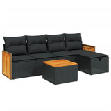 6 Piece Garden Sofa Set with Cushions Black Poly Rattan