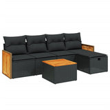 6 Piece Garden Sofa Set with Cushions Black Poly Rattan - Front View