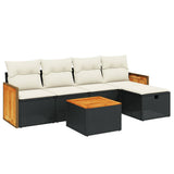6 Piece Garden Sofa Set with Cushions Black Poly Rattan - Front View