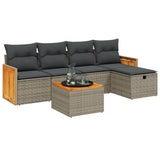 6 Piece Garden Sofa Set with Cushions Grey Poly Rattan - Front View
