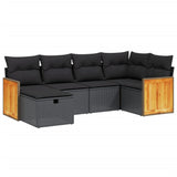 6 Piece Garden Sofa Set with Cushions Black Poly Rattan - Front View