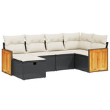 6 Piece Garden Sofa Set with Cushions Black Poly Rattan - Front View