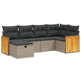 6 Piece Garden Sofa Set with Cushions Grey Poly Rattan - Front View