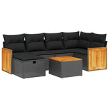 7 Piece Garden Sofa Set with Cushions Black Poly Rattan - Front View