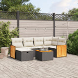 7 Piece Garden Sofa Set with Cushions Black Poly Rattan