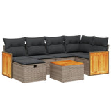 7 Piece Garden Sofa Set with Cushions Grey Poly Rattan - Front View