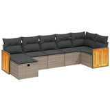 7 Piece Garden Sofa Set with Cushions Grey Poly Rattan - Front View