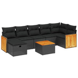 8 Piece Garden Sofa Set with Cushions Black Poly Rattan - Front View
