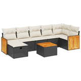 8 Piece Garden Sofa Set with Cushions Black Poly Rattan - Front View