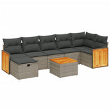 8 Piece Garden Sofa Set with Cushions Grey Poly Rattan - Front View