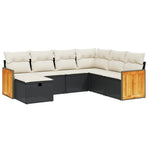 7 Piece Garden Sofa Set with Cushions Black Poly Rattan