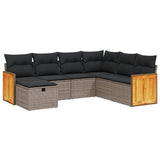 7 Piece Garden Sofa Set with Cushions Grey Poly Rattan - Front View