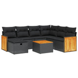 8 Piece Garden Sofa Set with Cushions Black Poly Rattan - Front View