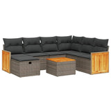 8 Piece Garden Sofa Set with Cushions Grey Poly Rattan - Front View