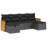 6 Piece Garden Sofa Set with Cushions Black Poly Rattan - Front View