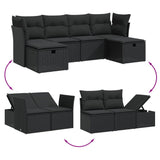 6 Piece Garden Sofa Set with Cushions Black Poly Rattan - Side View