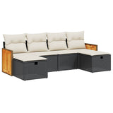 6 Piece Garden Sofa Set with Cushions Black Poly Rattan - Front View
