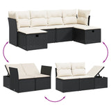 6 Piece Garden Sofa Set with Cushions Black Poly Rattan - Side View